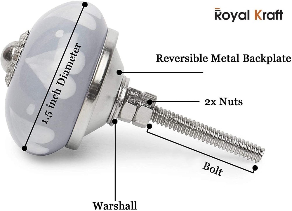 Vintage Grey Printed Ceramic Pull Knobs for Kitchen Cabinet, Door & Drawer, W...