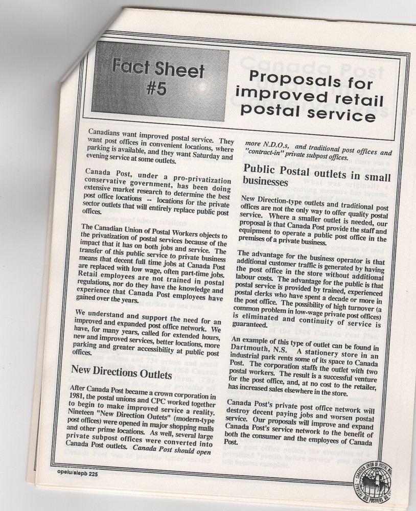 FACT SHEETS 1987 postal strike backgrounders CUPW bilingual 6 topics