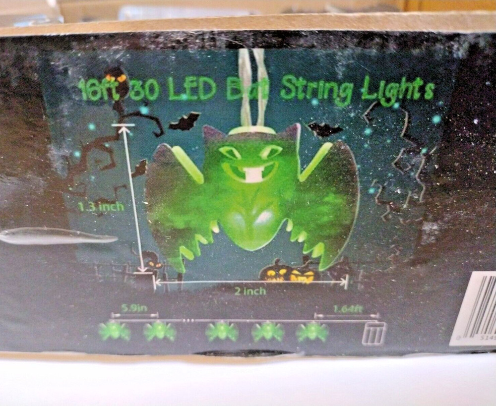 Holiday Decorations - 16ft Halloween String Light - 30ct Green LED Bats