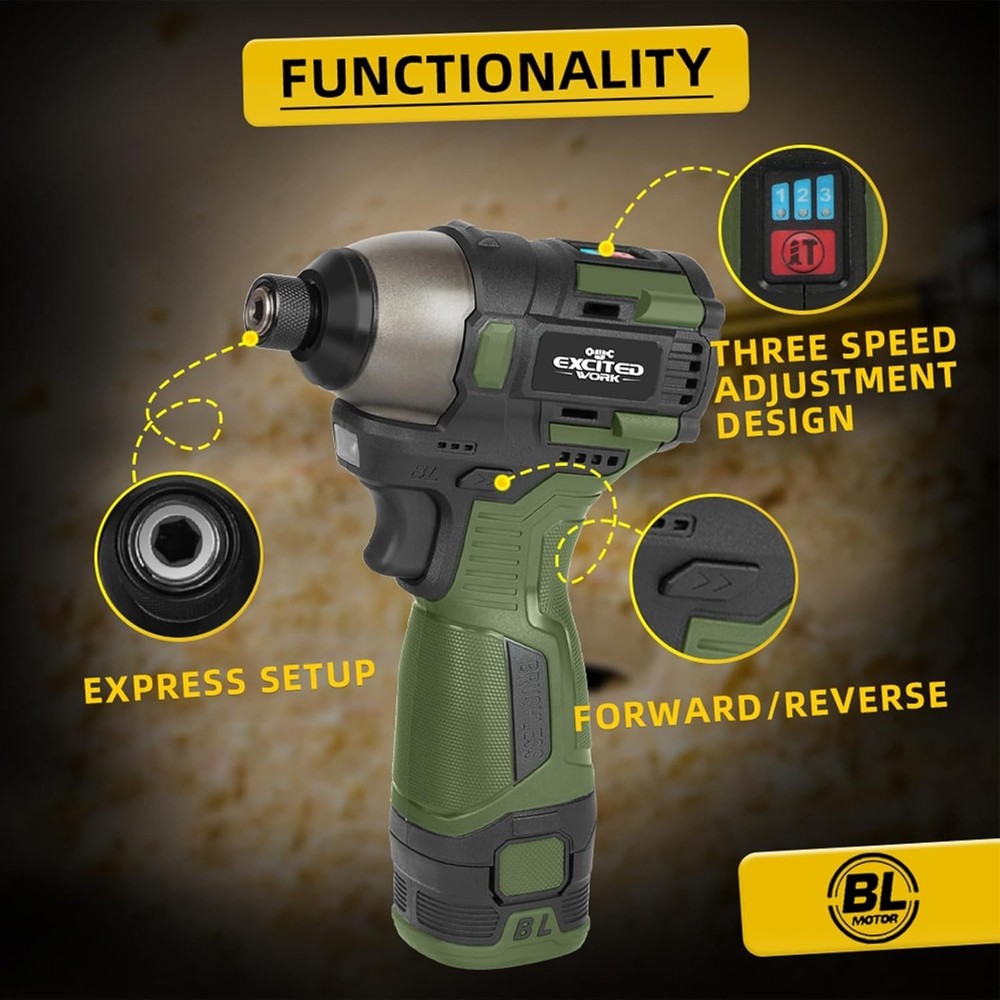 Versatile 17V Brushless Cordless Impact Driver - 2 Batteries & Adjustable Speeds