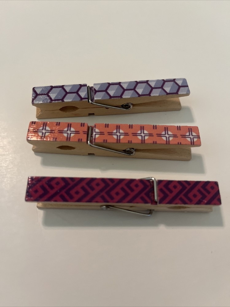 U Brands Assorted Retro Patterns Clothespin Magnets 6 Count New