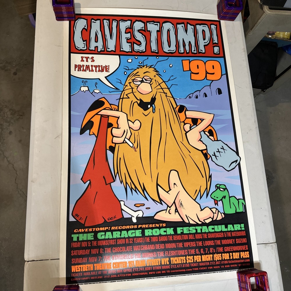 Cavestomp! ‘99 Poster Frank Kozik Captain Caveman Cavestomp Records 35x22.5