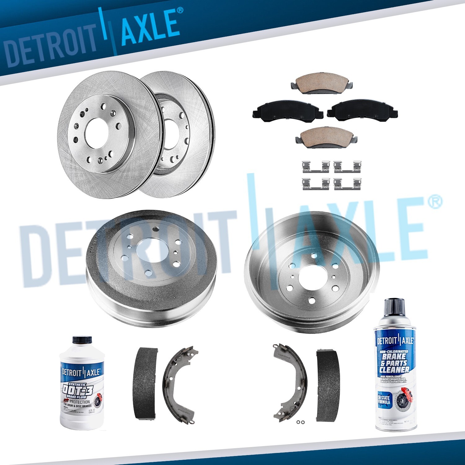 Front Rotors Ceramic Pads Rear Drums & Shoes for 2009-2013 Silverado Sierra 1500