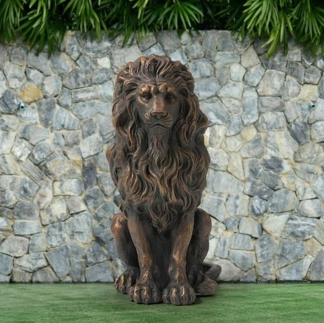 Guardian Lion 2 Set Garden Sculpture Yard Statue Bronze MgO Door Figurine Patio