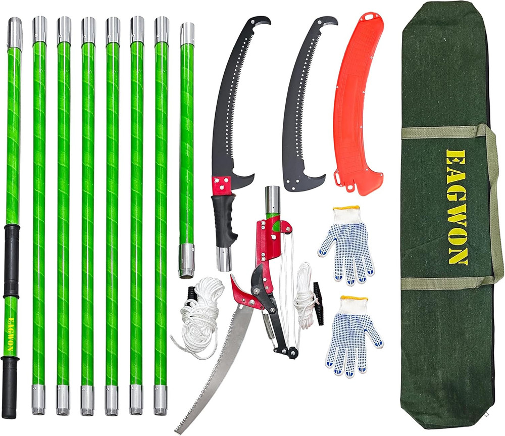 Manual Pole Saw, 7.3-27 Ft Extendable Tree Pruner, Sharp Steel Blade & Scissors