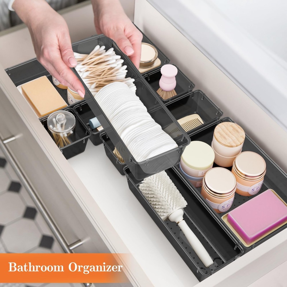 SpaceHacks 25 PCS Plastic Drawer Organizer Set, 4-Size Versatile Clear Black