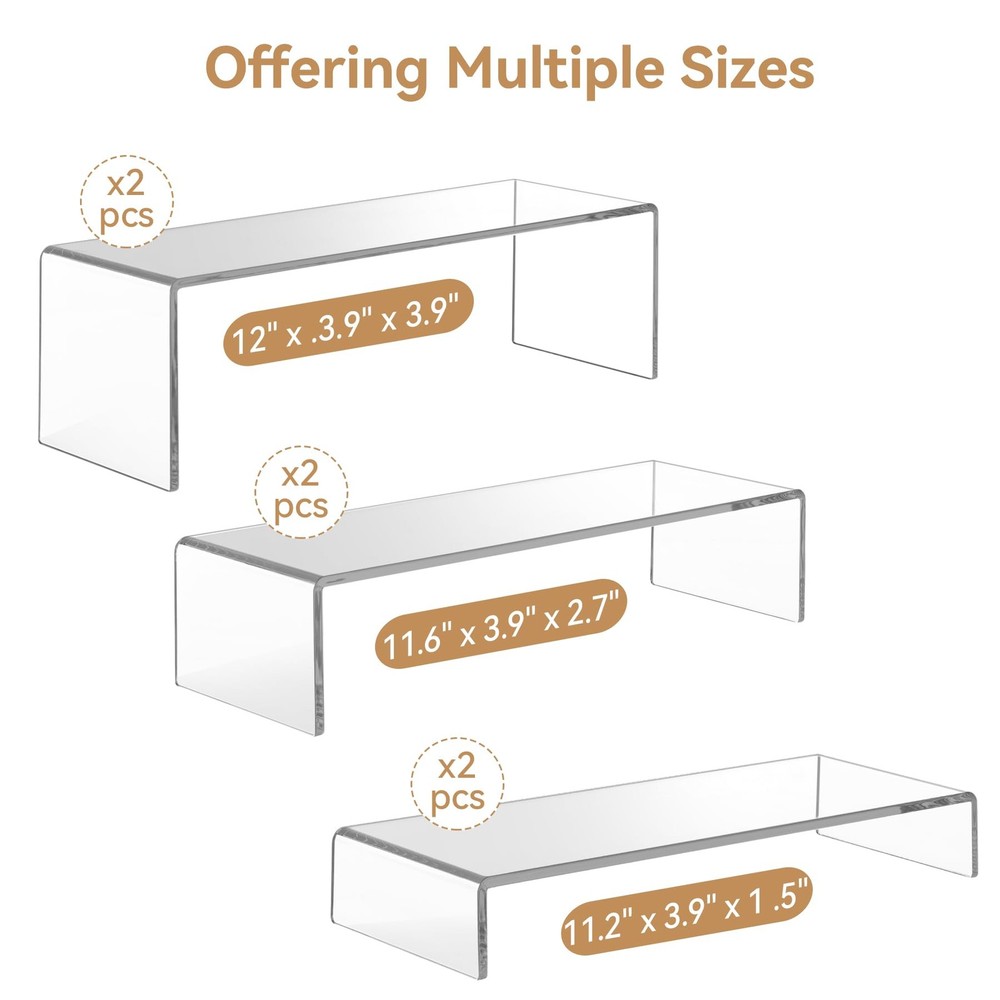 LARGE ACRYLIC DISPLAY RISERS 2 SETS CLEAR RECTANGULAR SHOWCASE COLLECTIBLES DISP