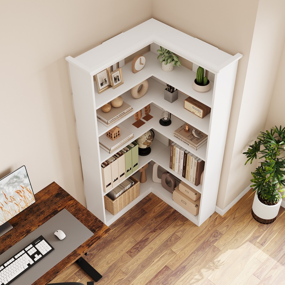 Corner Panel Bookcase 90° Corner Standing Bookcase, Half Back Panel, White