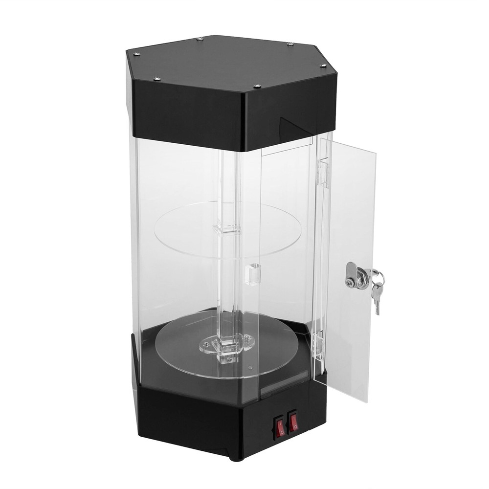 Electric Rotating Clear Display Case Hexagonal Display Case W/ 2 LED Lighting US