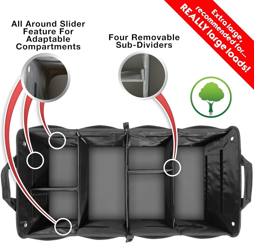 Versatile Car Storage Organizer with Adjustable Compartments and Securing Straps