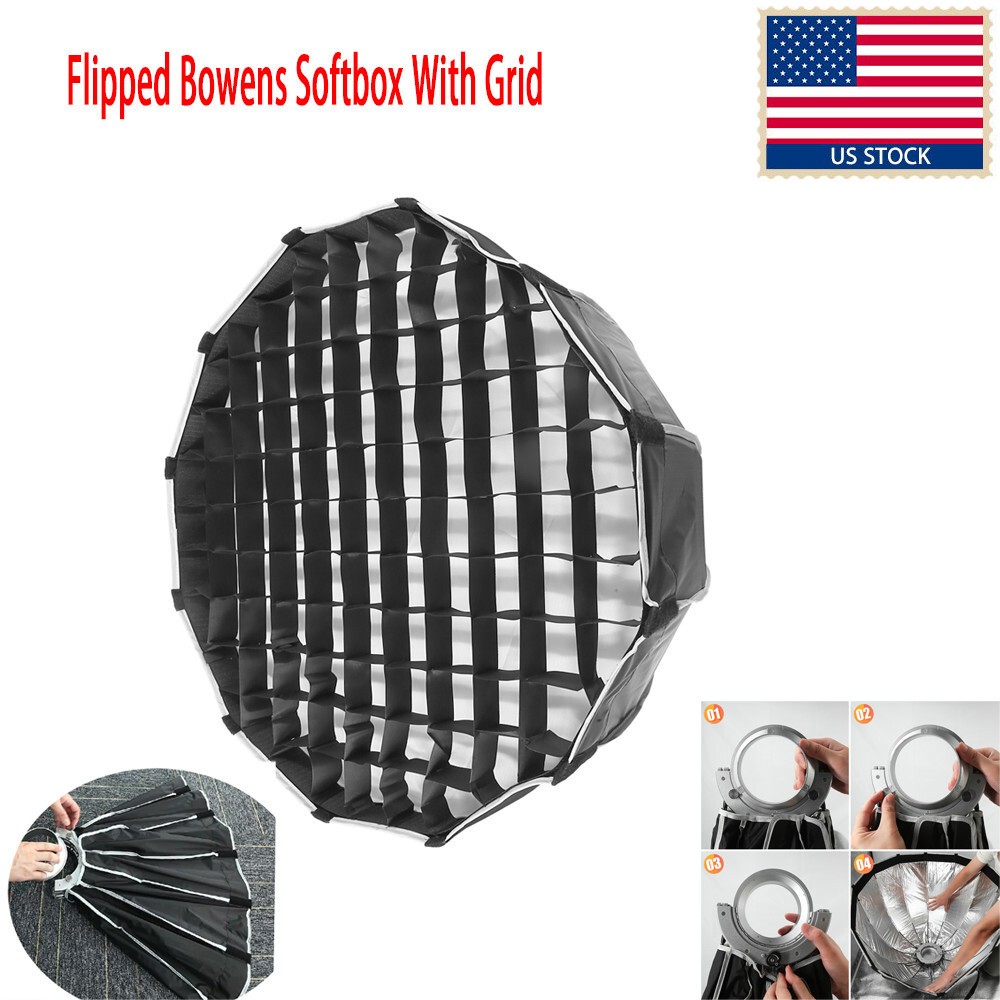 US 90/120cm Studio Flipped Bowens Quick Installation Softbox Diffuser With Grid