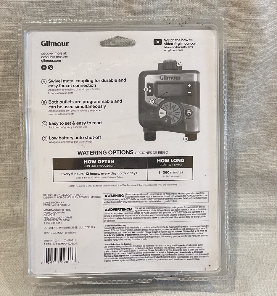 NEW Gilmour 804014-1001 Programmable Digital Water Timer USA MADE