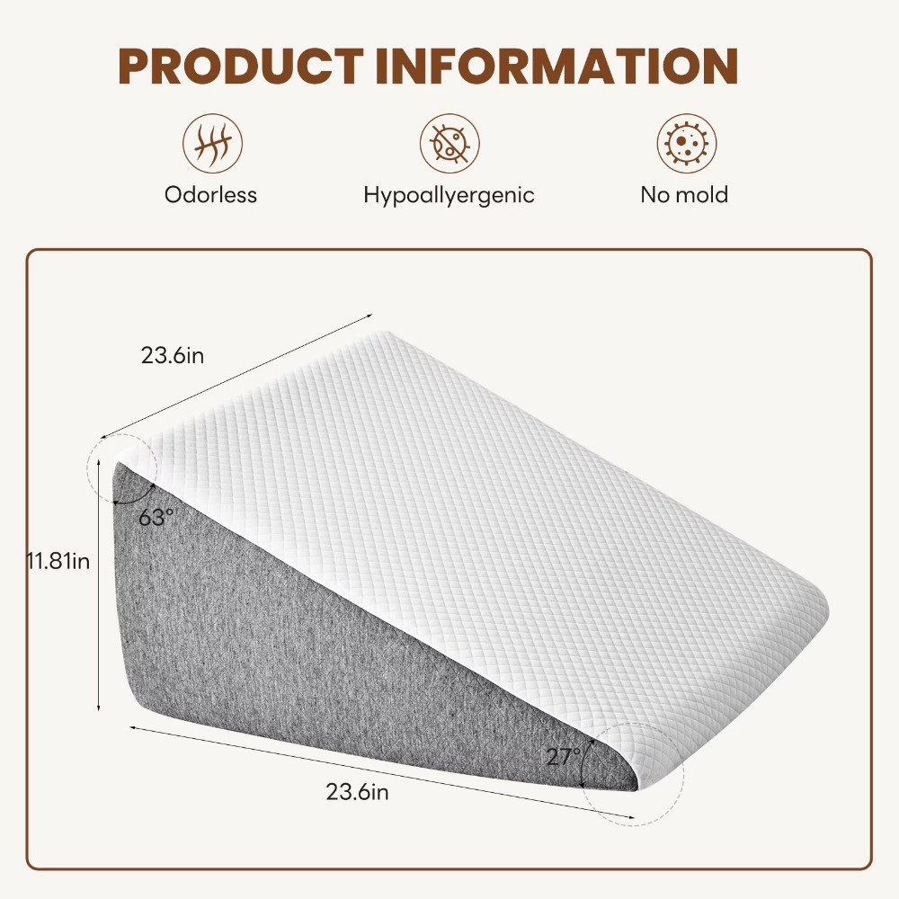 Extra-High Wedge Pillow, Memory Foam Bed Wedge for Snoring & Leg Elevation
