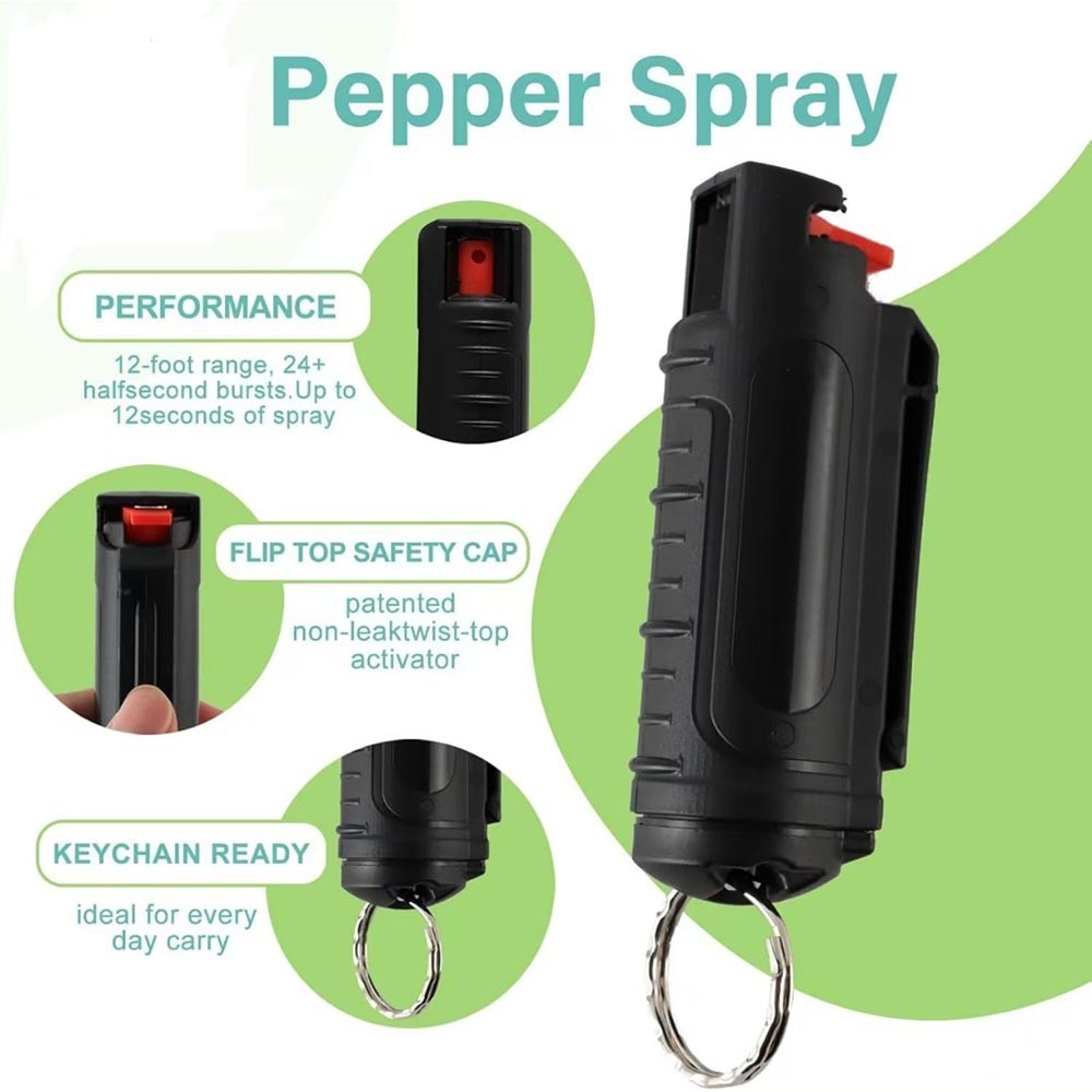 Keychain-Attached Sturdy Fast-Acting Secure Versatile Pepper Spray with Keychain