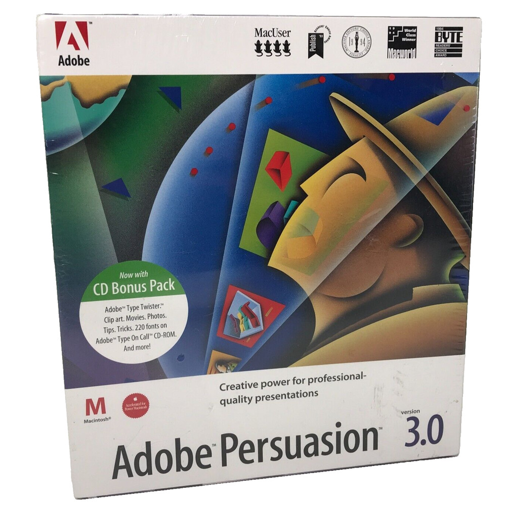 SEALED Adobe Persuasion 3.0 Macintosh 3D Charting Presentation Big Box Software