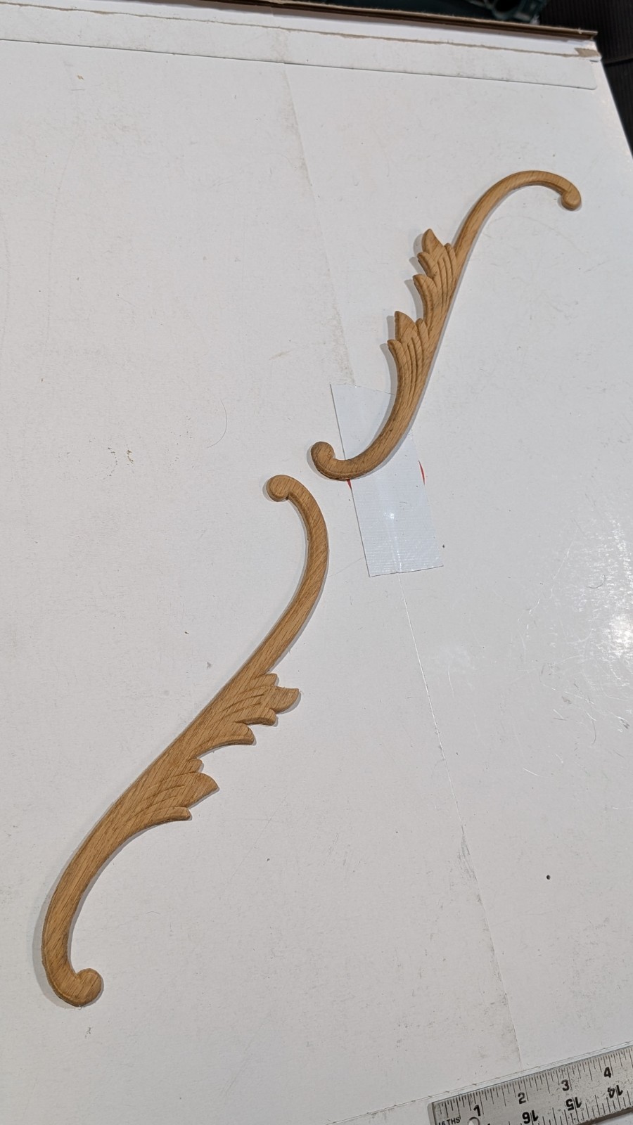 Vintage Red Oak Embossed Wood Appliques Pair 12" Long Scroll Onlay NOS Furniture