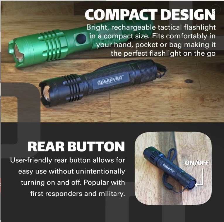 Observer Tools FL2 1000 Lumen Pocket LED Rechargeable Flashlight Blk