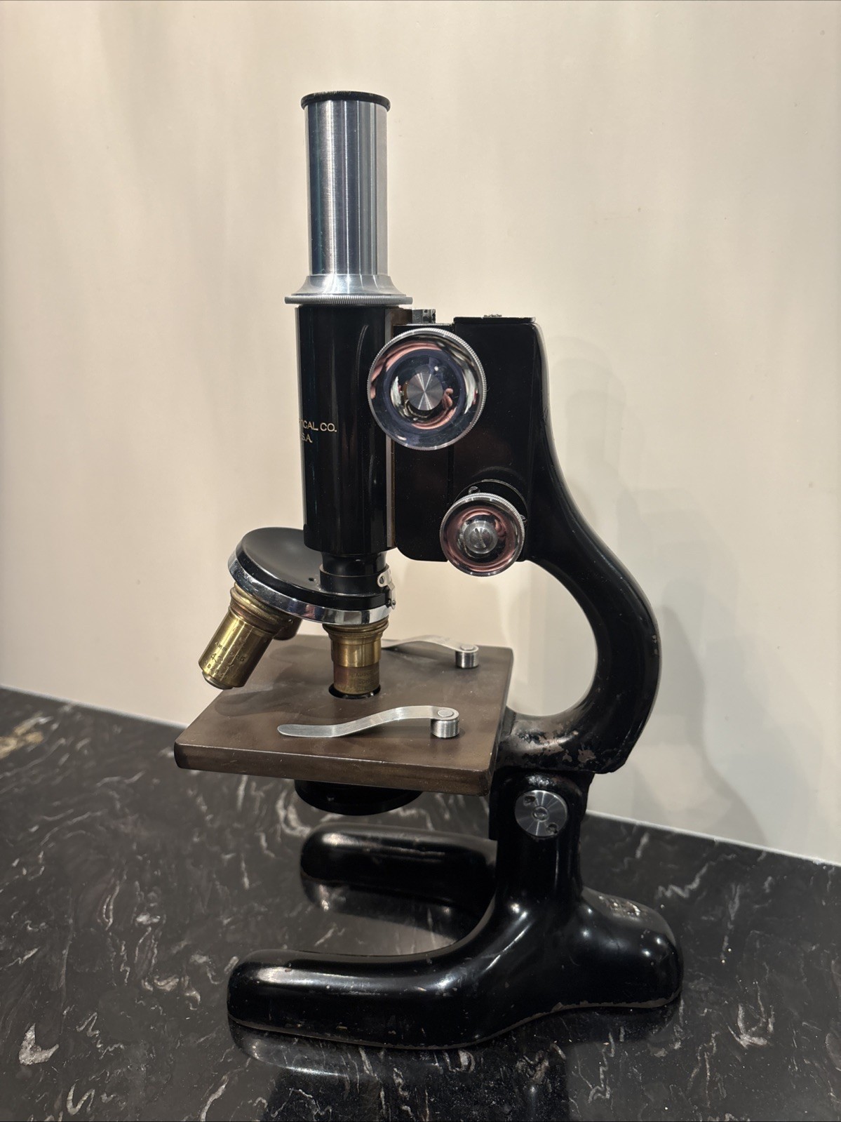 Bausch&Lomb Pat Jan 5,1915 August Waeldin Optical Microscope W/Wooden Case & Key