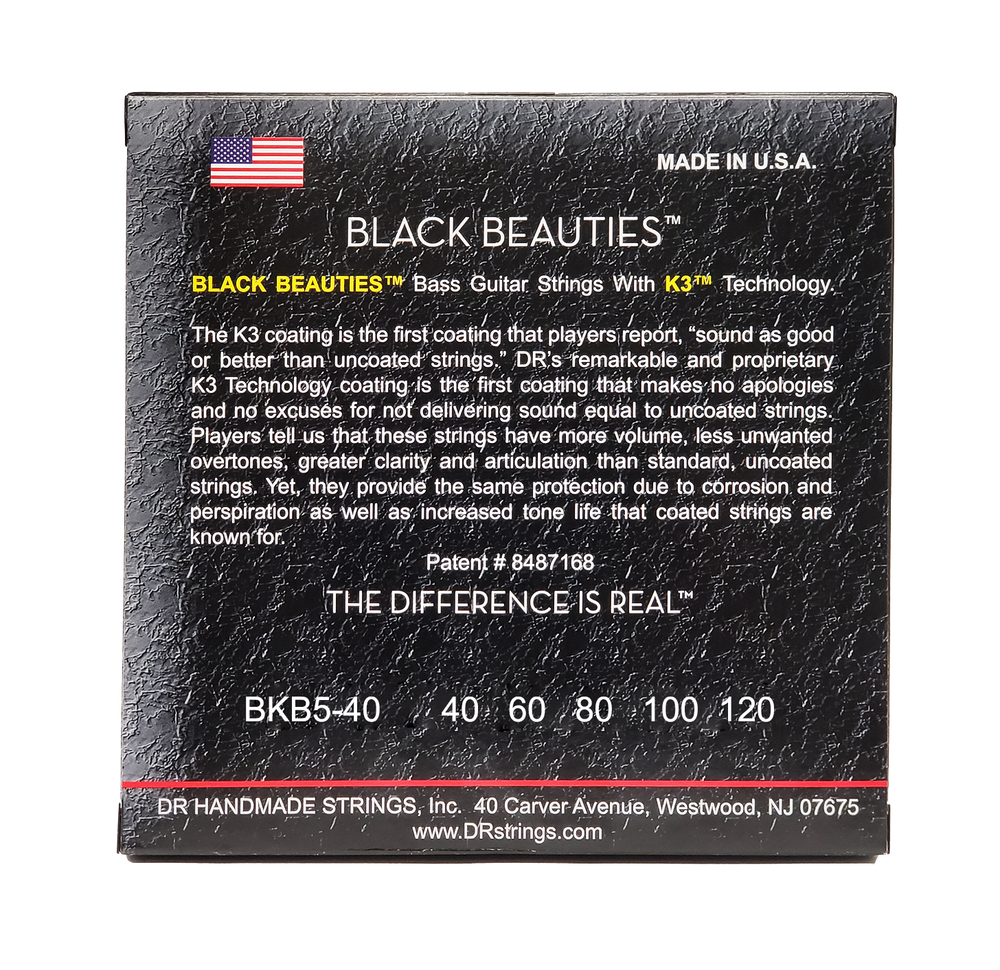DR Strings BLACK BEAUTIES - BLACK Colored Bass Strings: 5-String Light 40-120