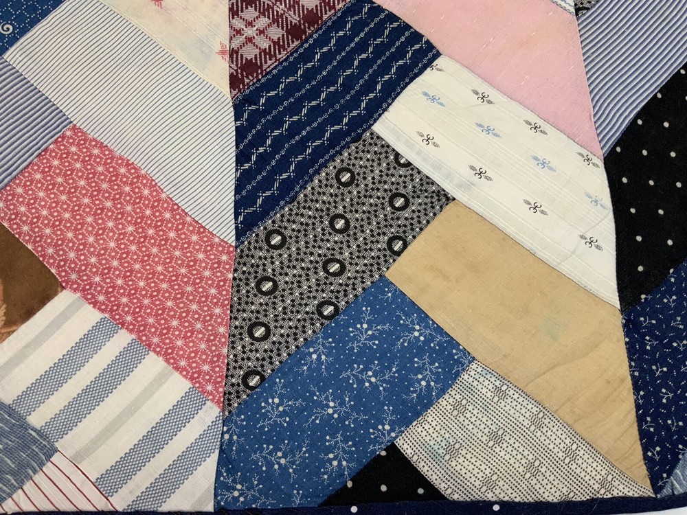 Vintage Patchwork Table Topper Or Doll Crib Quilt, Rectangles, Blue, Multi