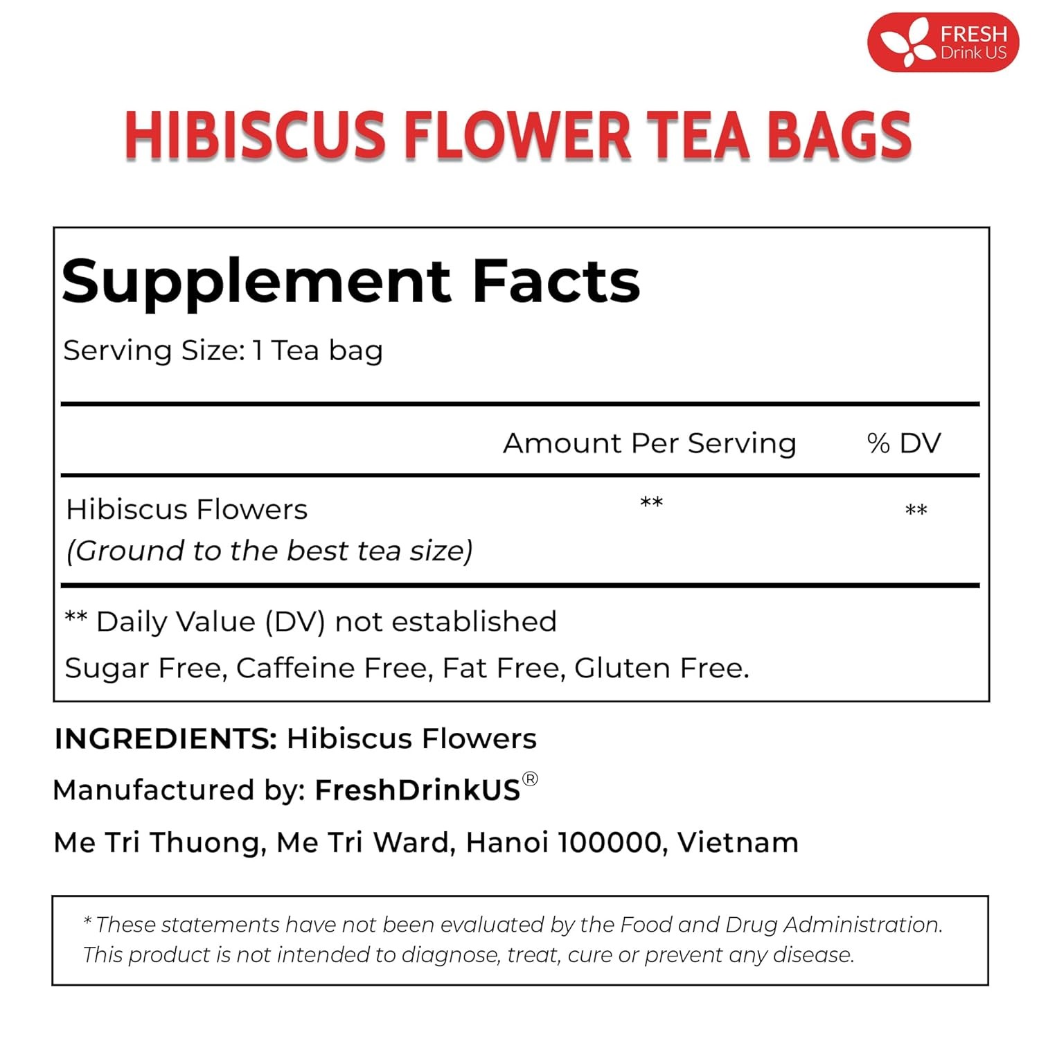 , Premium 140 Hibiscus Flowers Tea Bags, 100% Natural, Handmade & Pure from Hibi