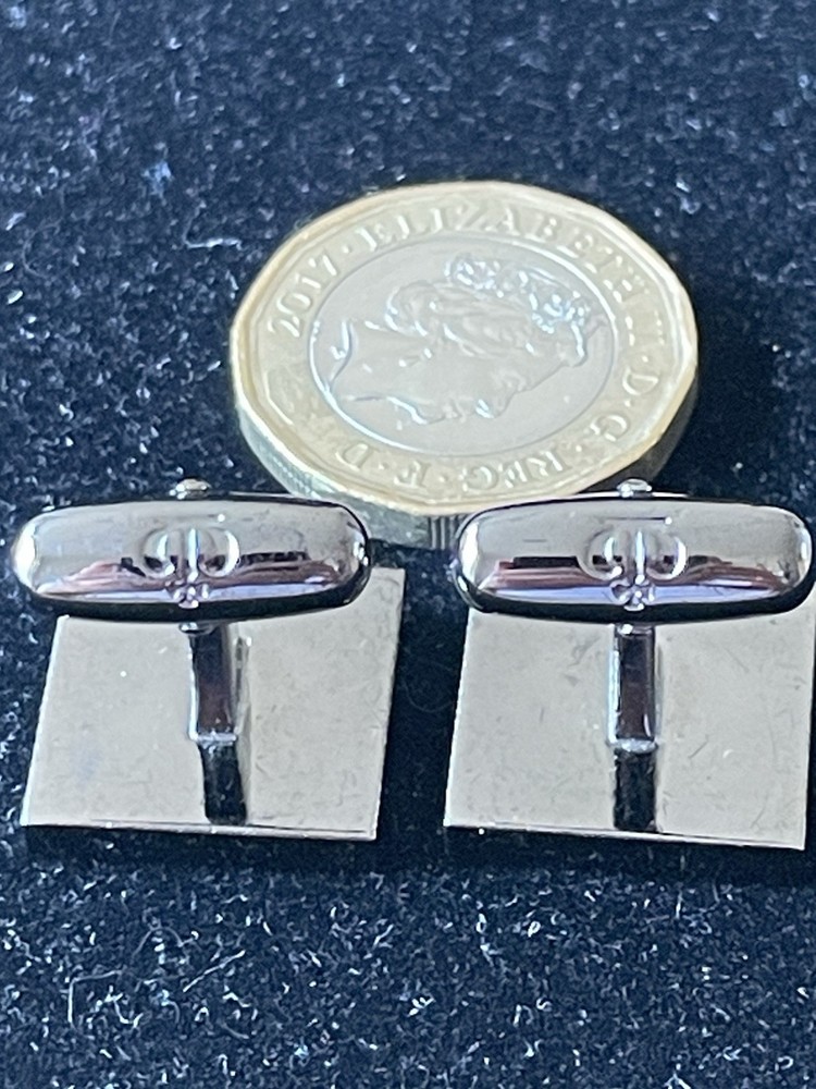 Bronze tone square cufflinks with geometric engraving