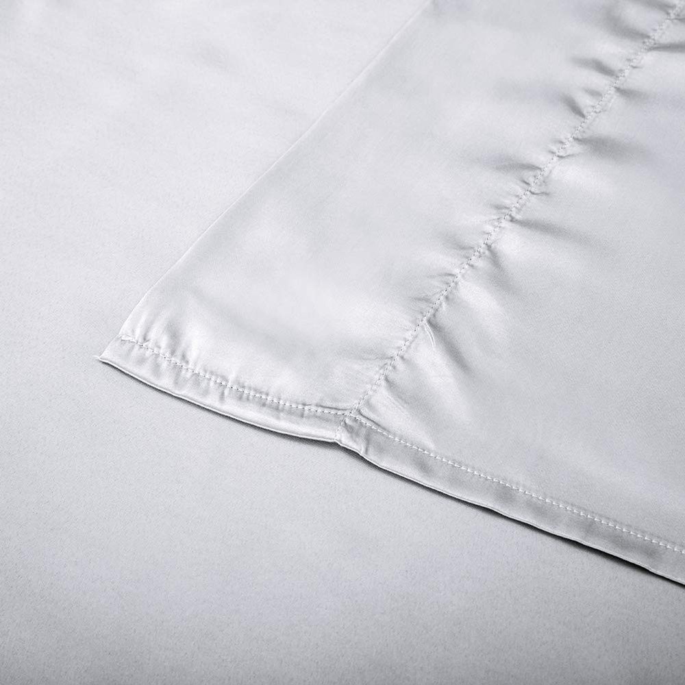 Satin Bed Sheets Full Size Sets, Silver Grey Silk Sheets, 4 - Pieces Soft Bed...