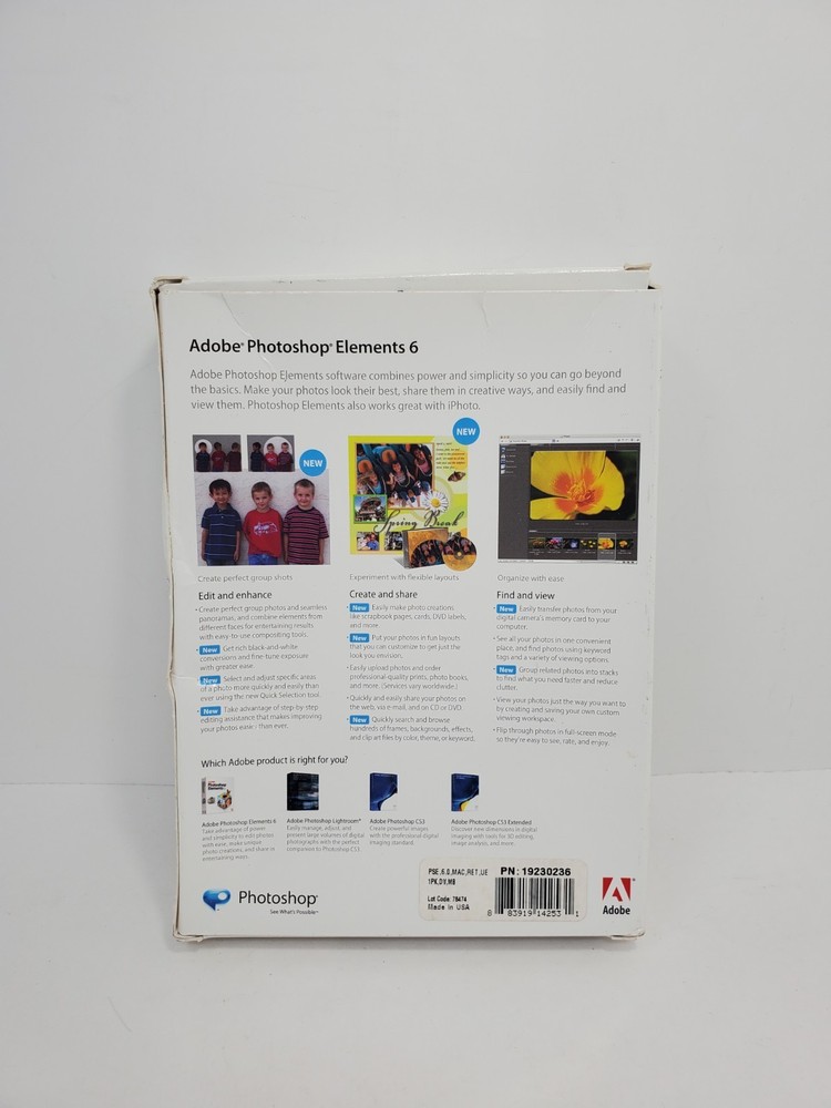 Adobe Photoshop Elements 6 MAC CD with Serial Key, Complete in Box