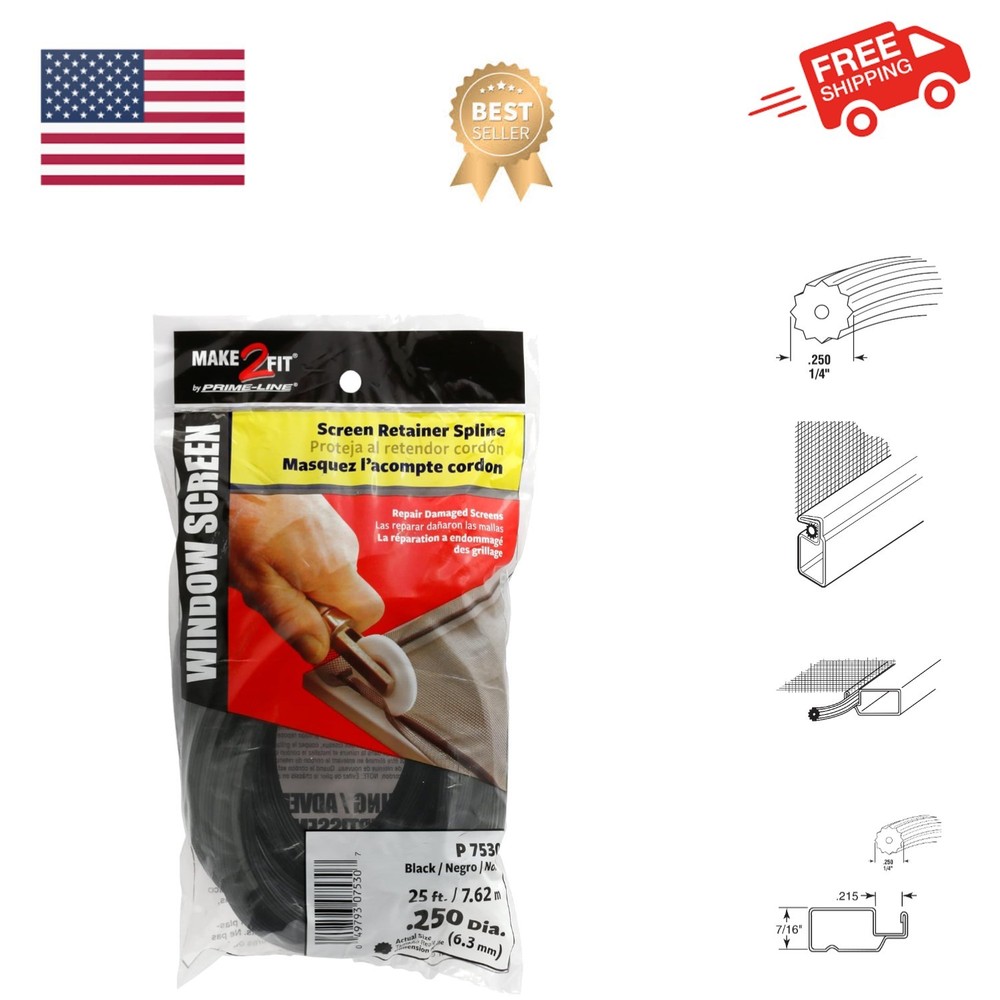 UV Stabilized 25ft Black Spline for Screen Retention - Lightweight & Efficient