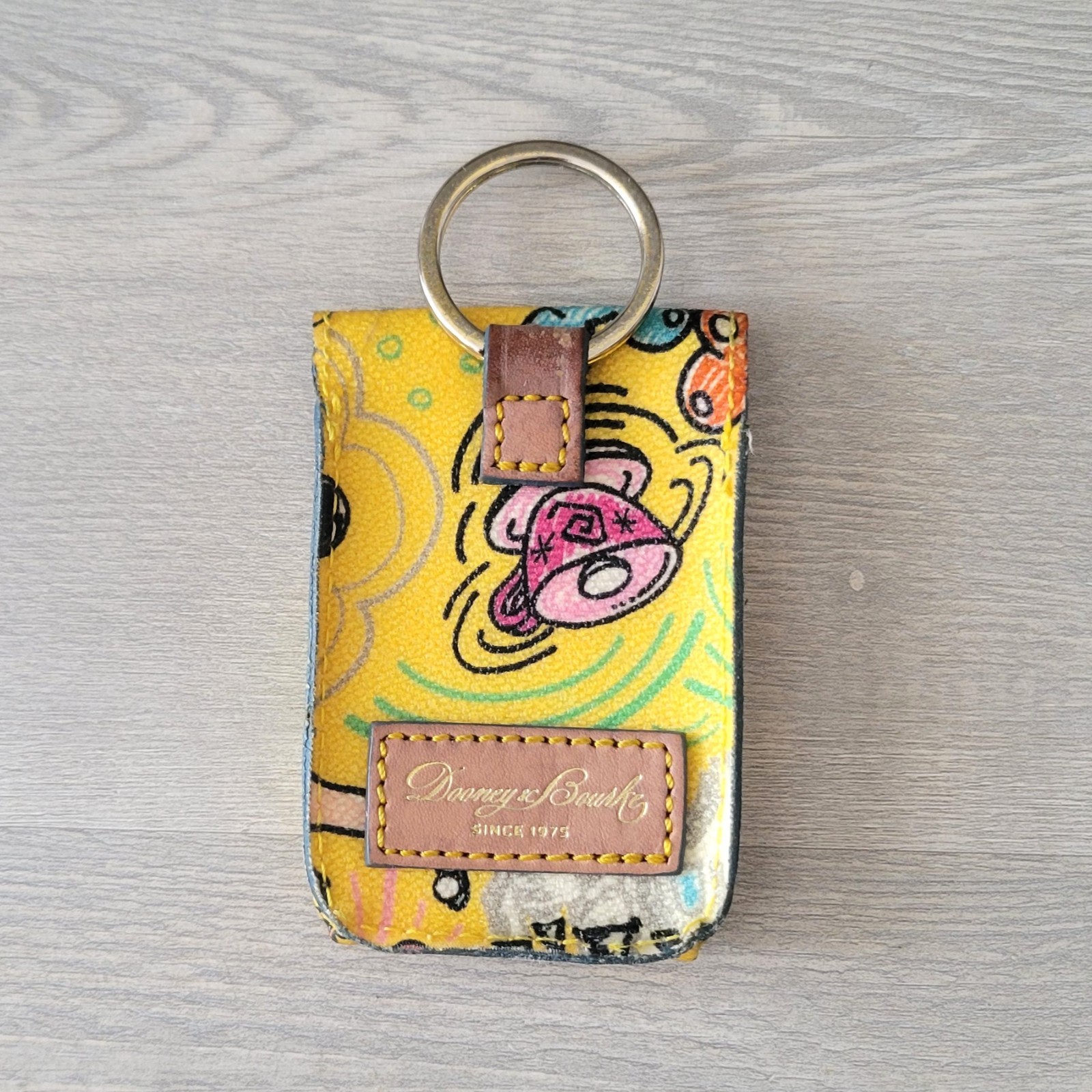 Dooney & Bourke Disney Parks Yellow Sketch Credit Card Key Fob Key Chain Ring