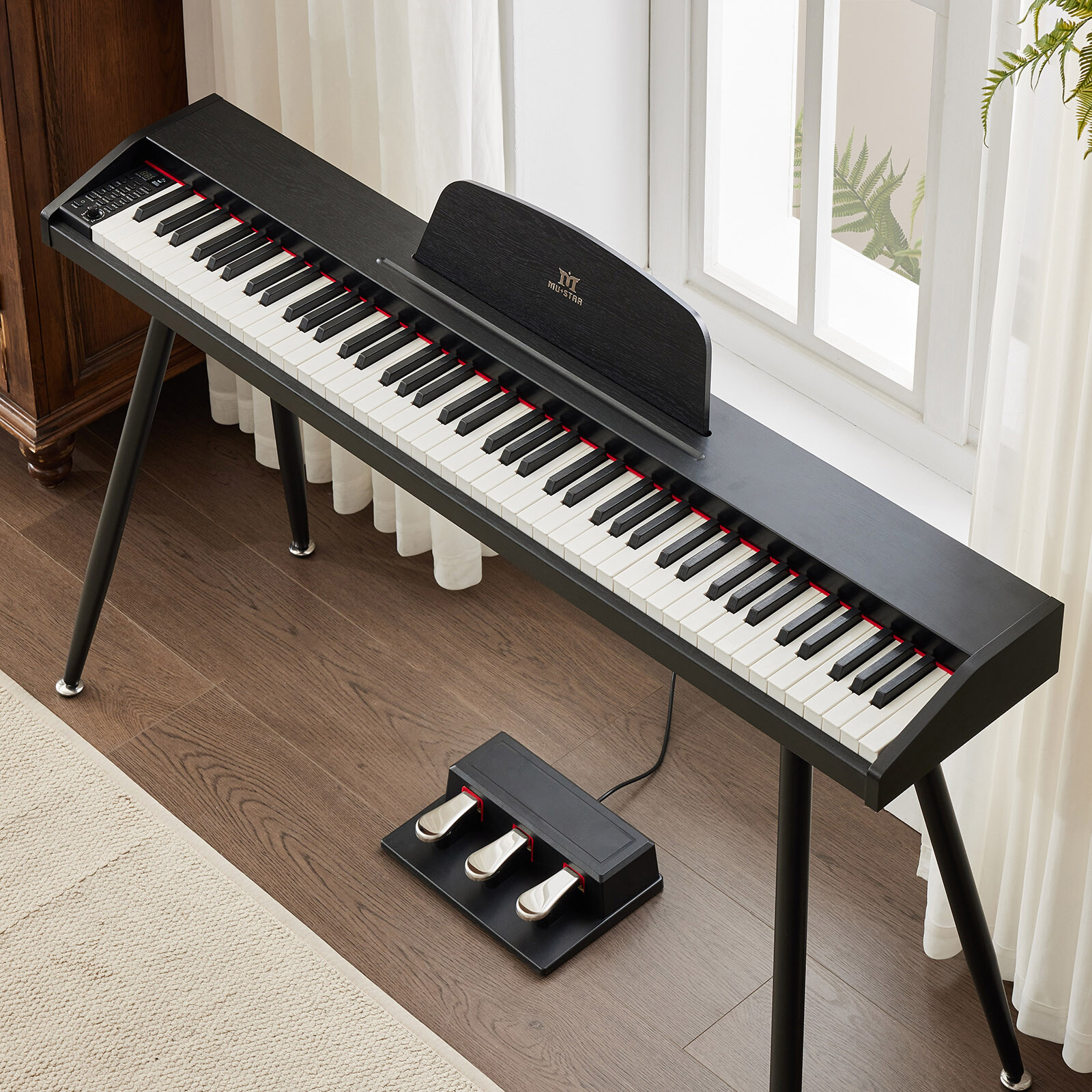 MUSTAR 88-Key Semi Weighted Digital Piano with MIDI, Triple Pedal