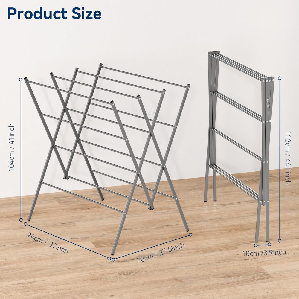 Drying Rack Clothing Space-Saving 12 Drying Poles Clothes Drying Rack Foldable