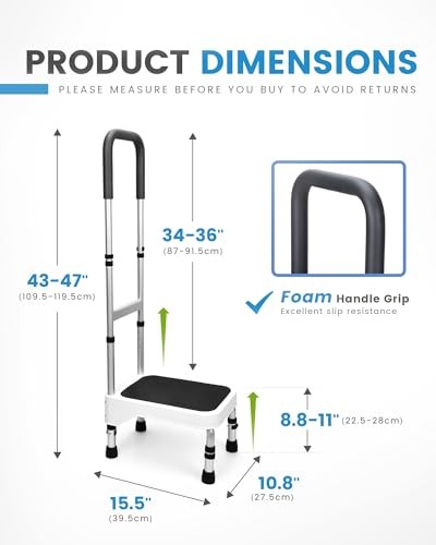 Step Stool with Handle for Elderly, Aluminum Step Stools for Adults, Step