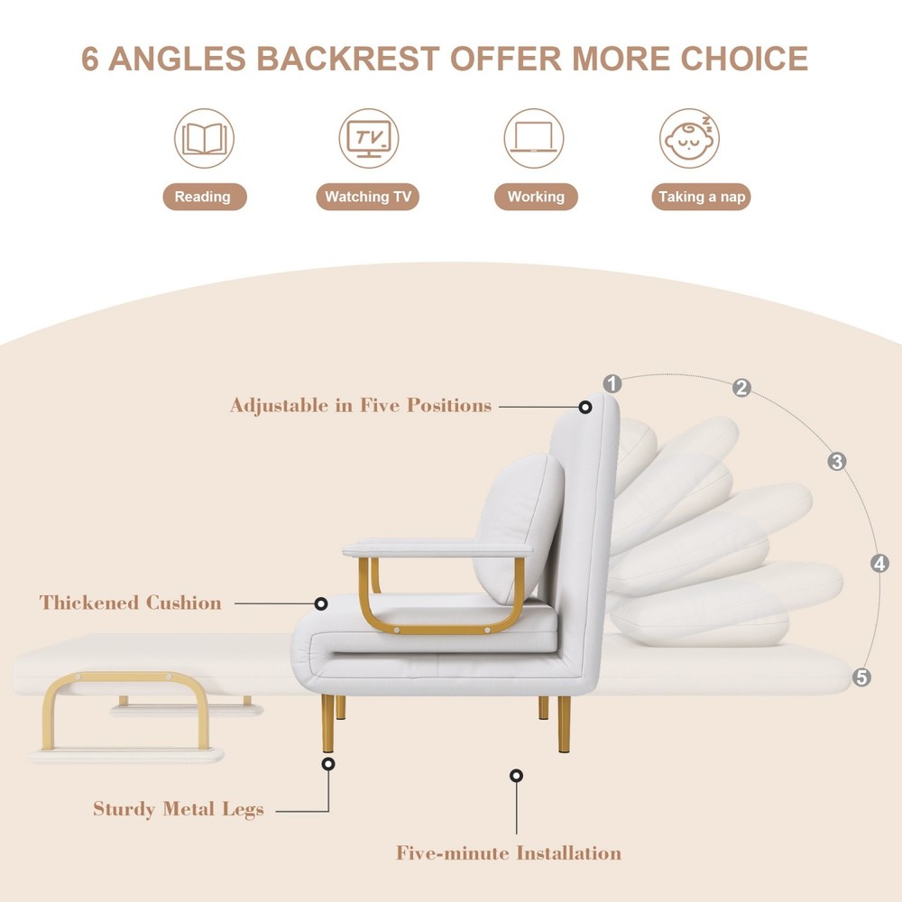 Convertible Sofa Bed 5-in-1 Multi-Function Folding Single Sofa Chair w/ Pillow
