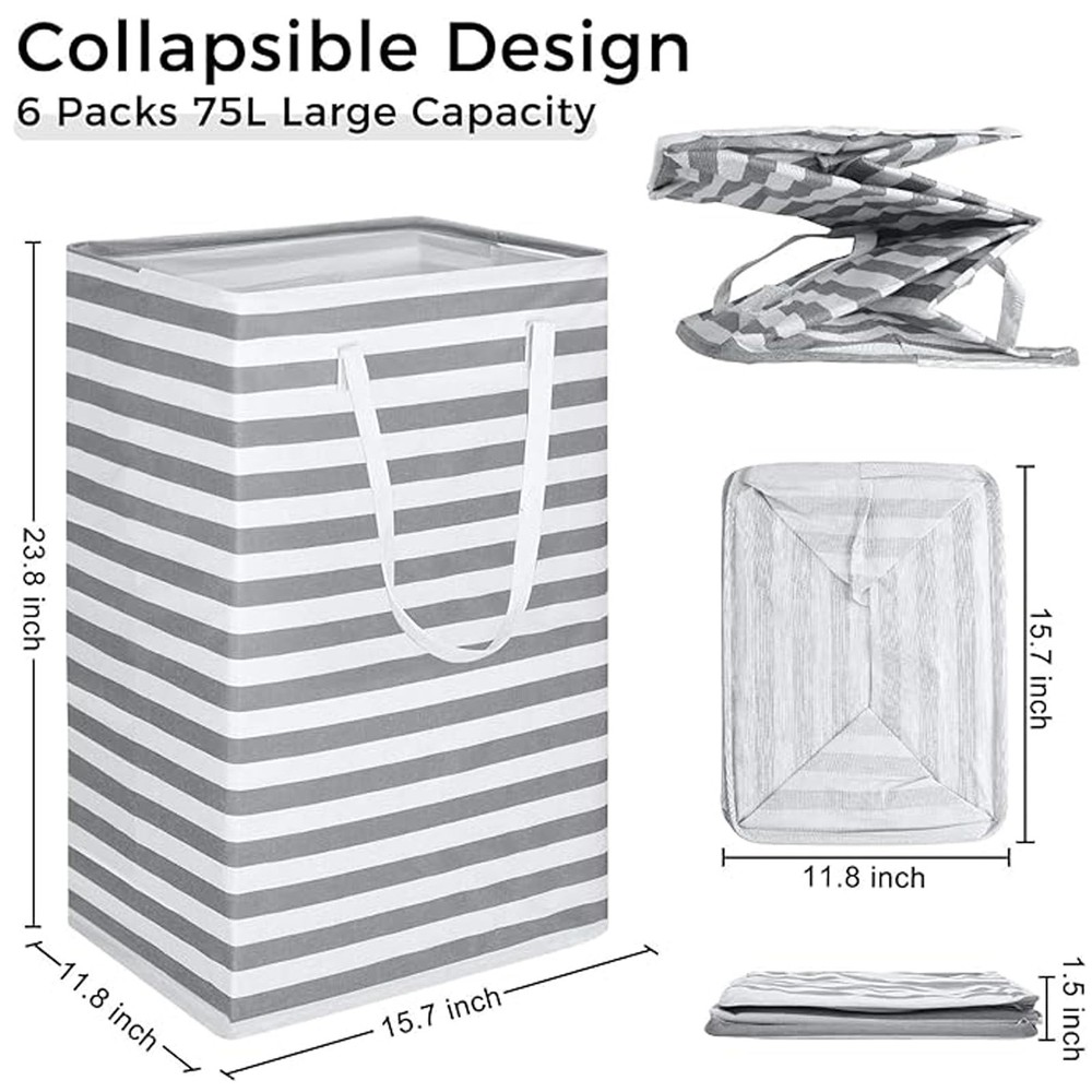 2 PCS Large Capacity Waterproof Freestanding Laundry Basket Foldable Set