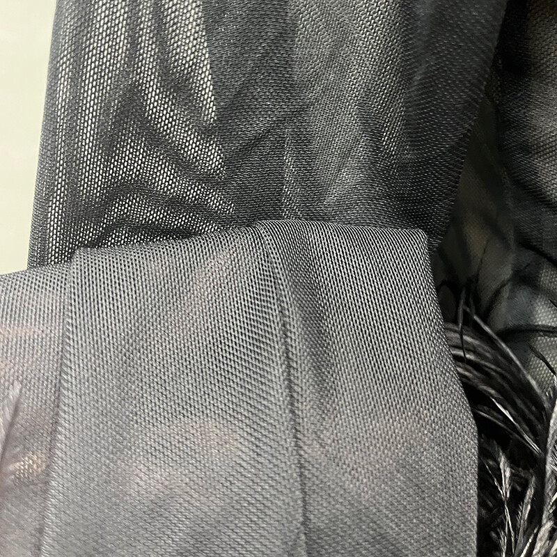 Lady Ostrich Feather Top Cardigan Mesh Sexy See Through Fluffy Feather Blouse