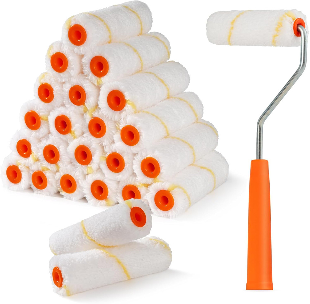 24 Pack Microfiber Paint Roller 4 Inch Mini Paint Roller Covers 3/8 Inch Nap