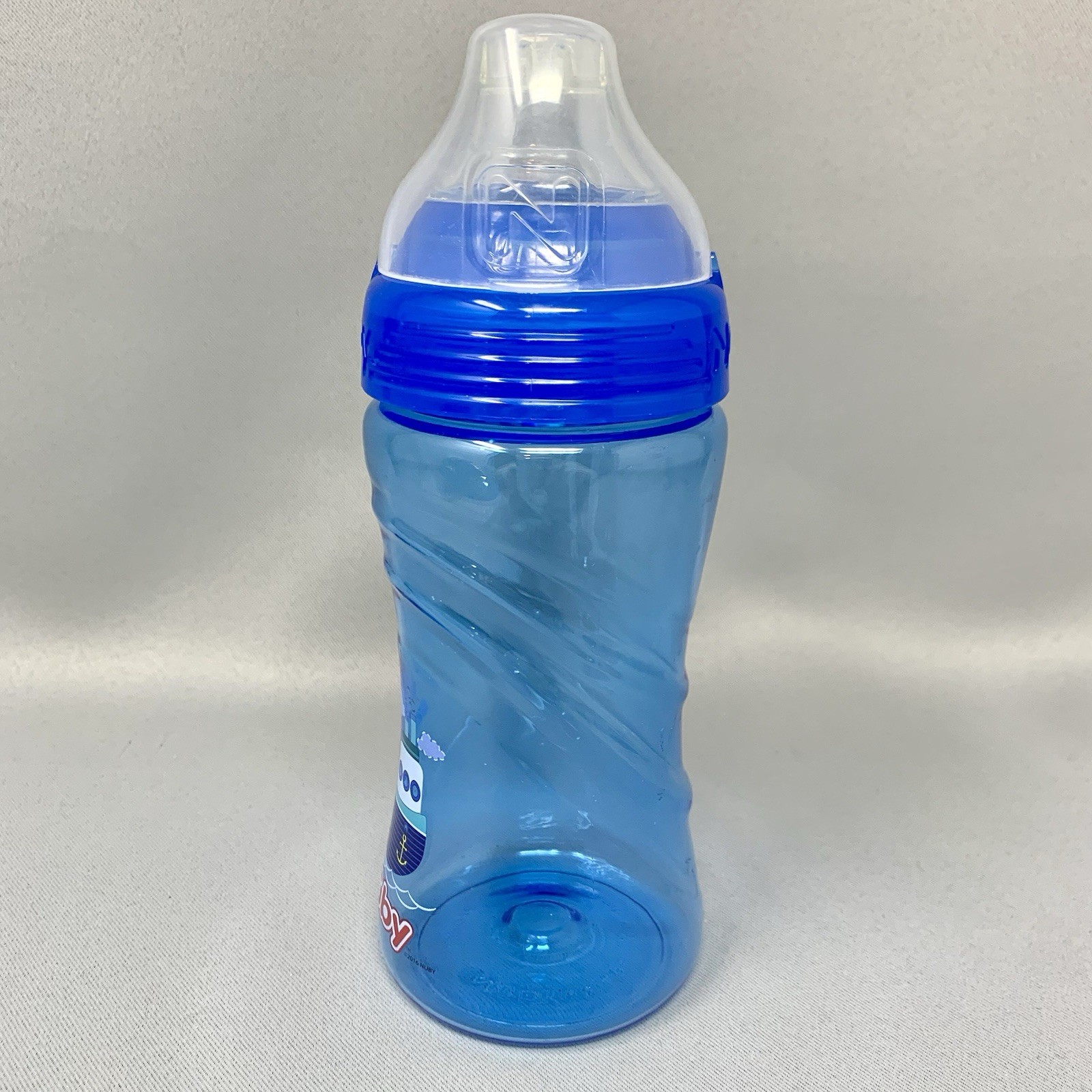 Nuby Sippy Cup with Lid 12 oz Blue Boys Boat Soft Nipple Spill Proof