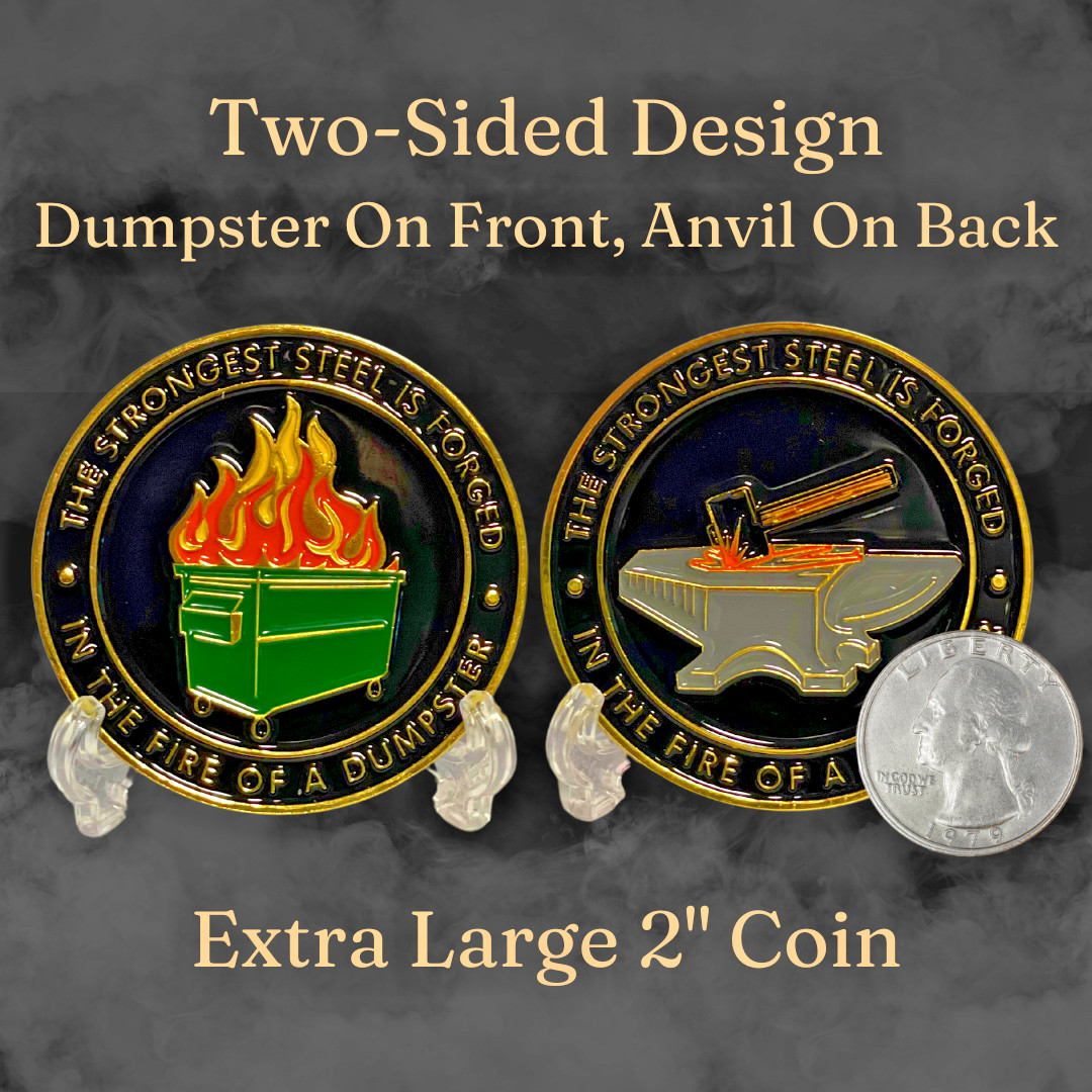 Dumpster fire coin - Fire Challenge Coin - Two Sided Color Dumpster Coin W/Stand