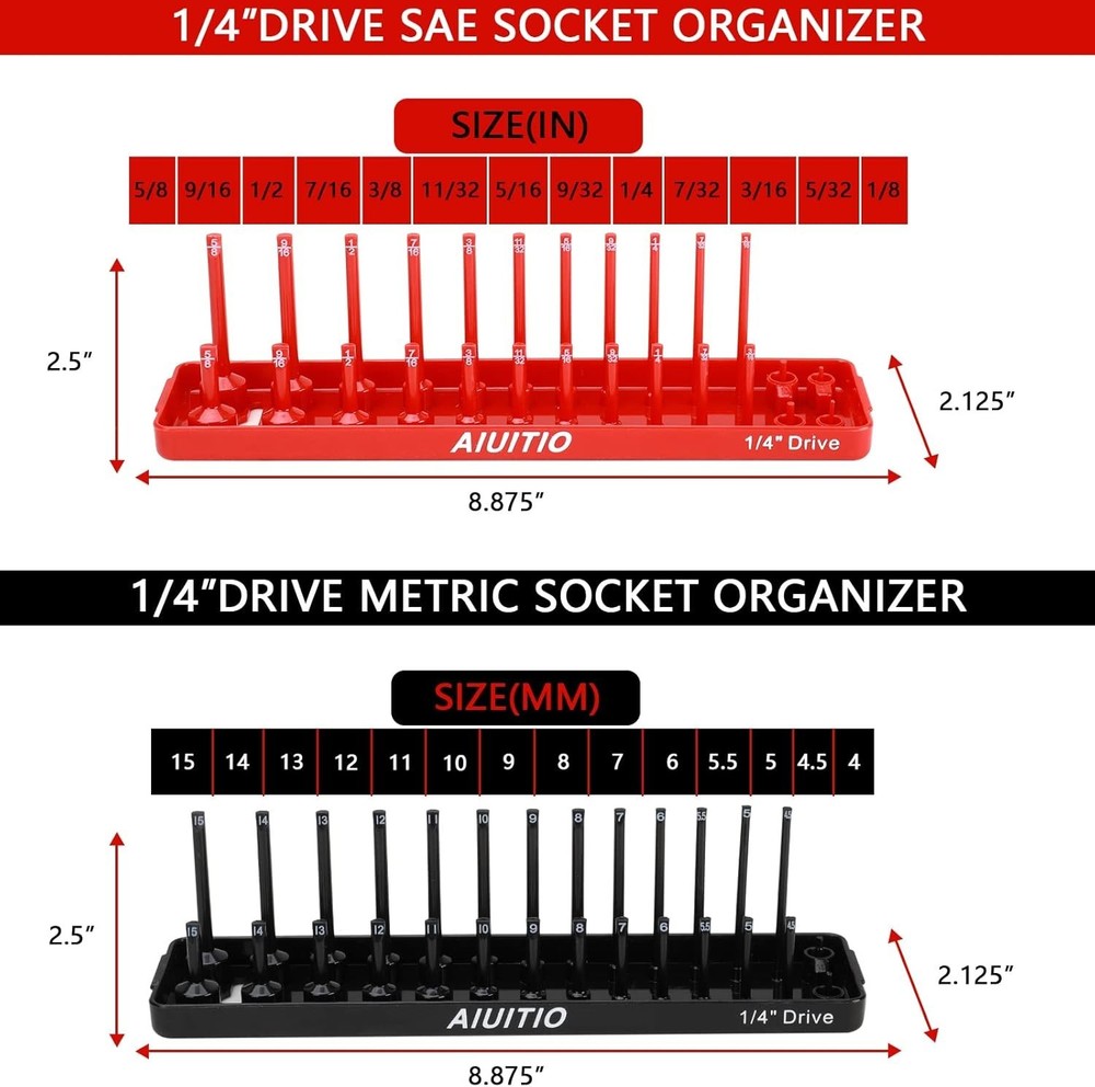 8-Piece Socket Organizer Set - Metric & SAE Tray Holders