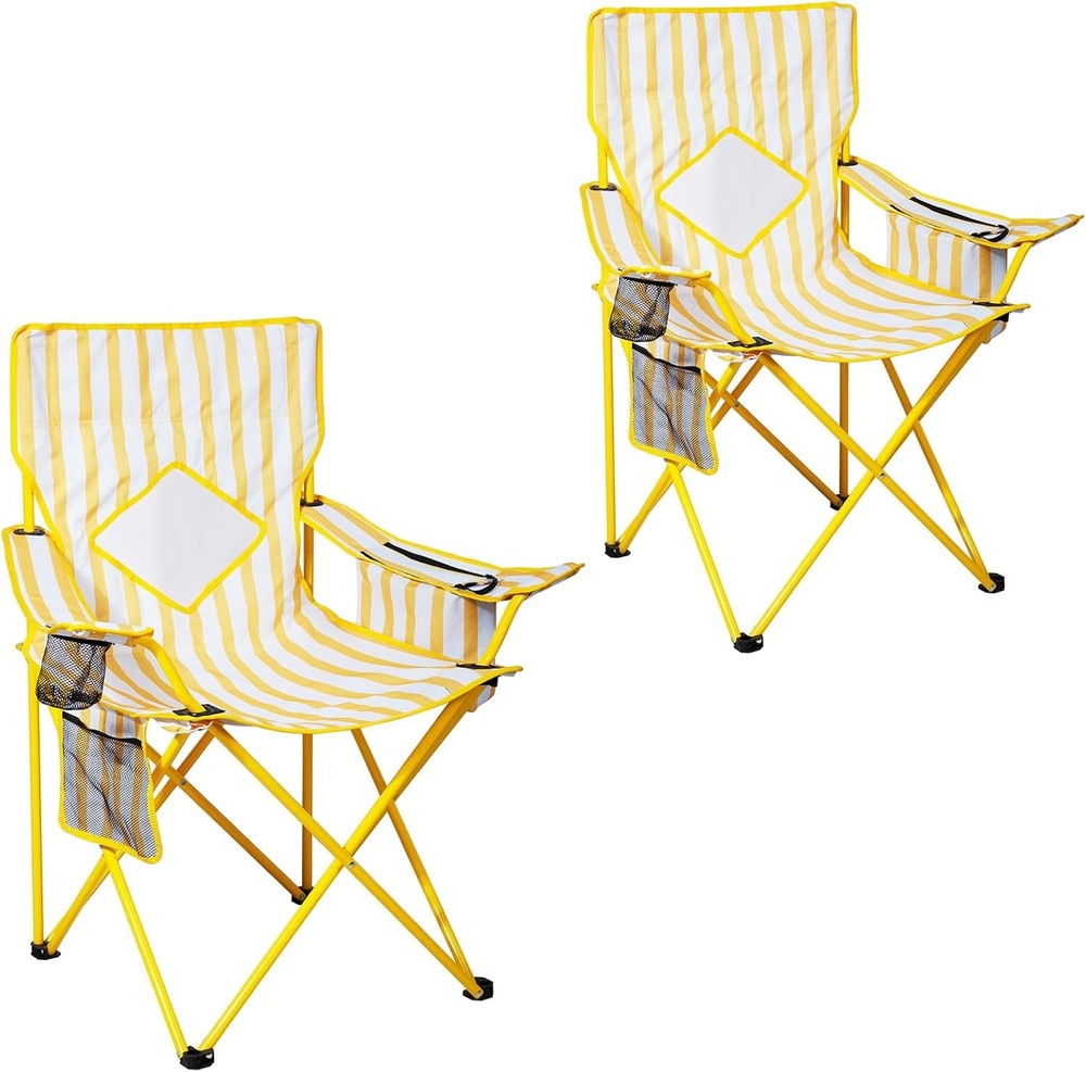 2 Pack Folding Camping Chair with Cooler Pouch, Mesh Backrest