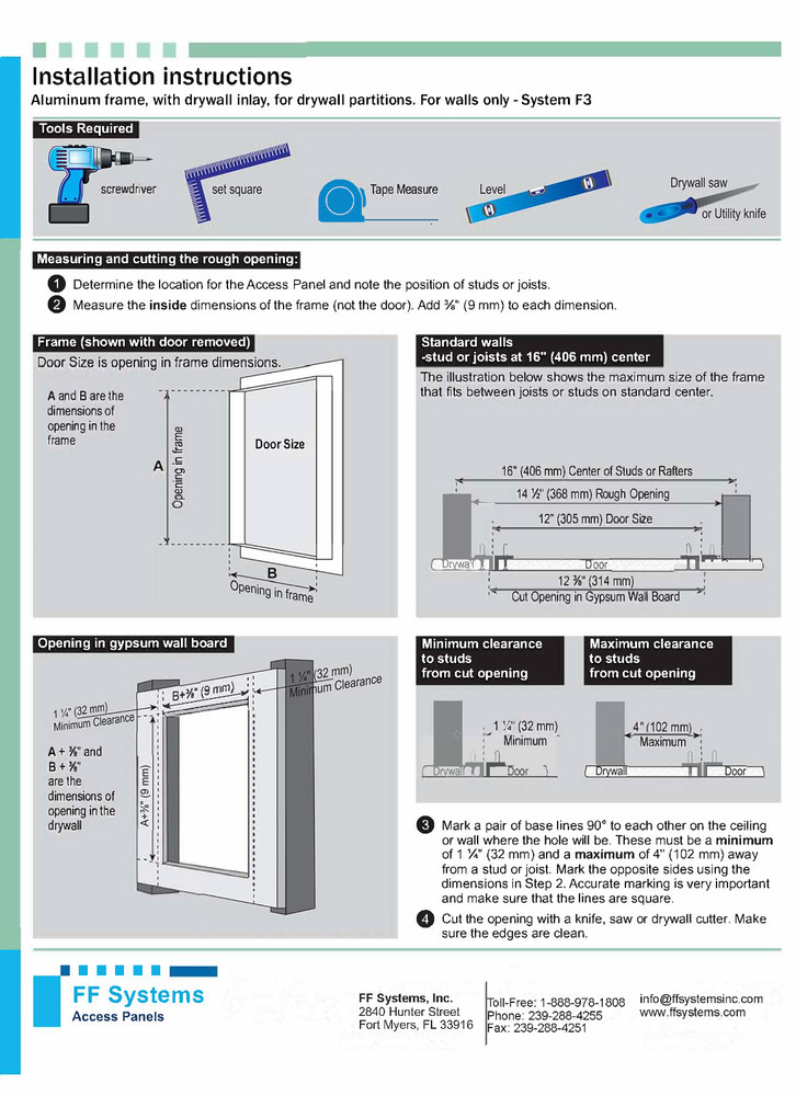 System F3 - Access Panel | Removable | Tile Application (½" Drywall, 20" X 20")