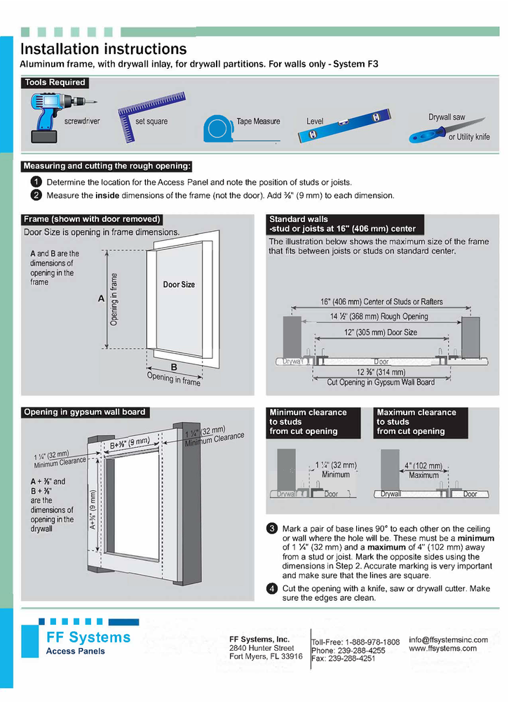 System F3 - Access Panel | Removable | Tile Application (⅝" Drywall, 20" X 20")