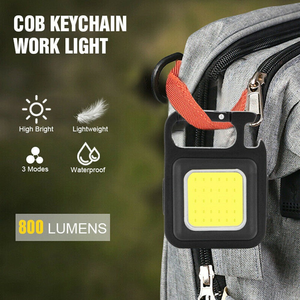 COB Mini Flashlight Portable Keychain LED Work Light USB Rechargeable Waterproof