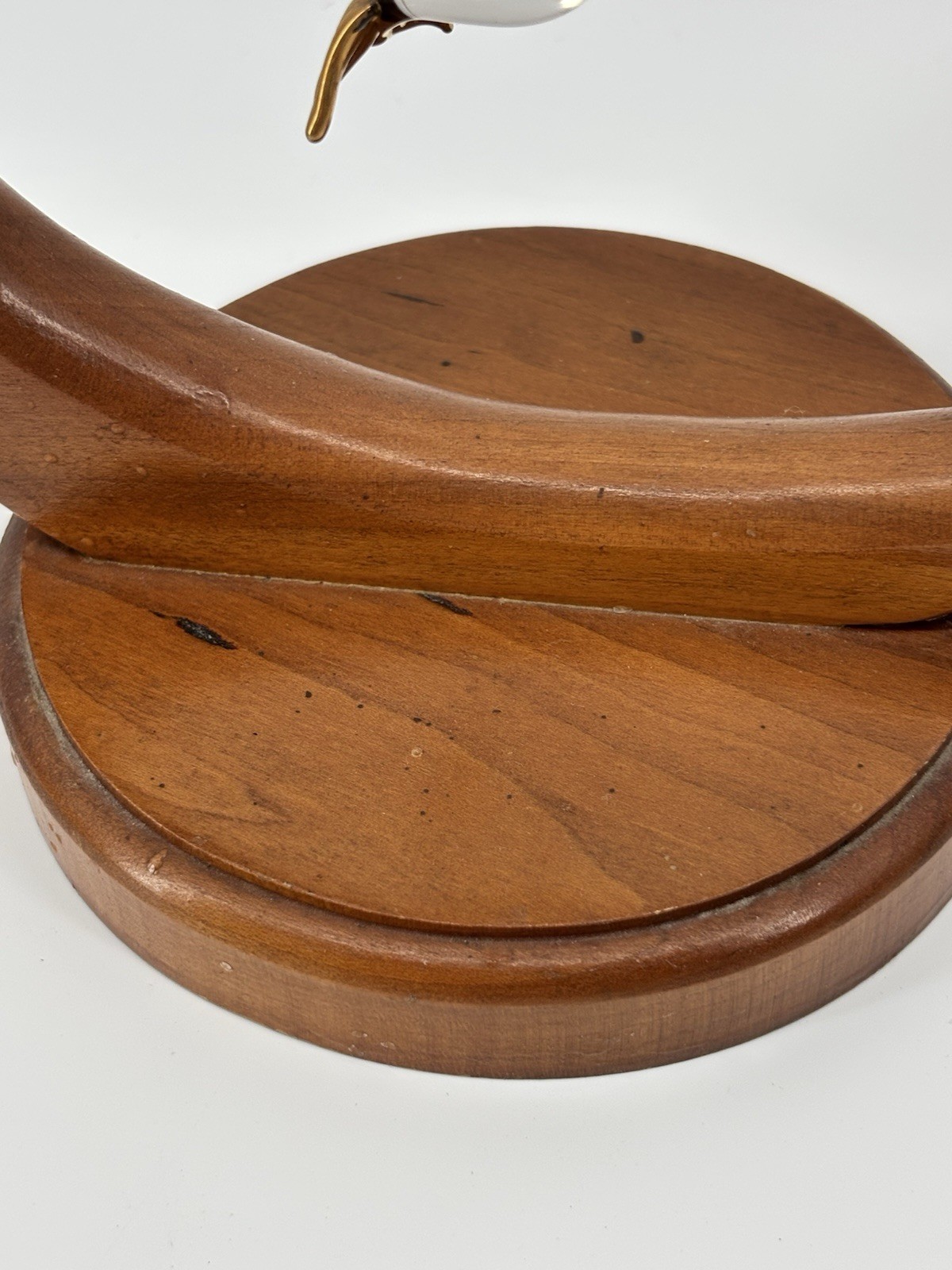 Vtg Wood Crescent Stand With Glass Hummingbird Moon Ornament Display Holder 7"