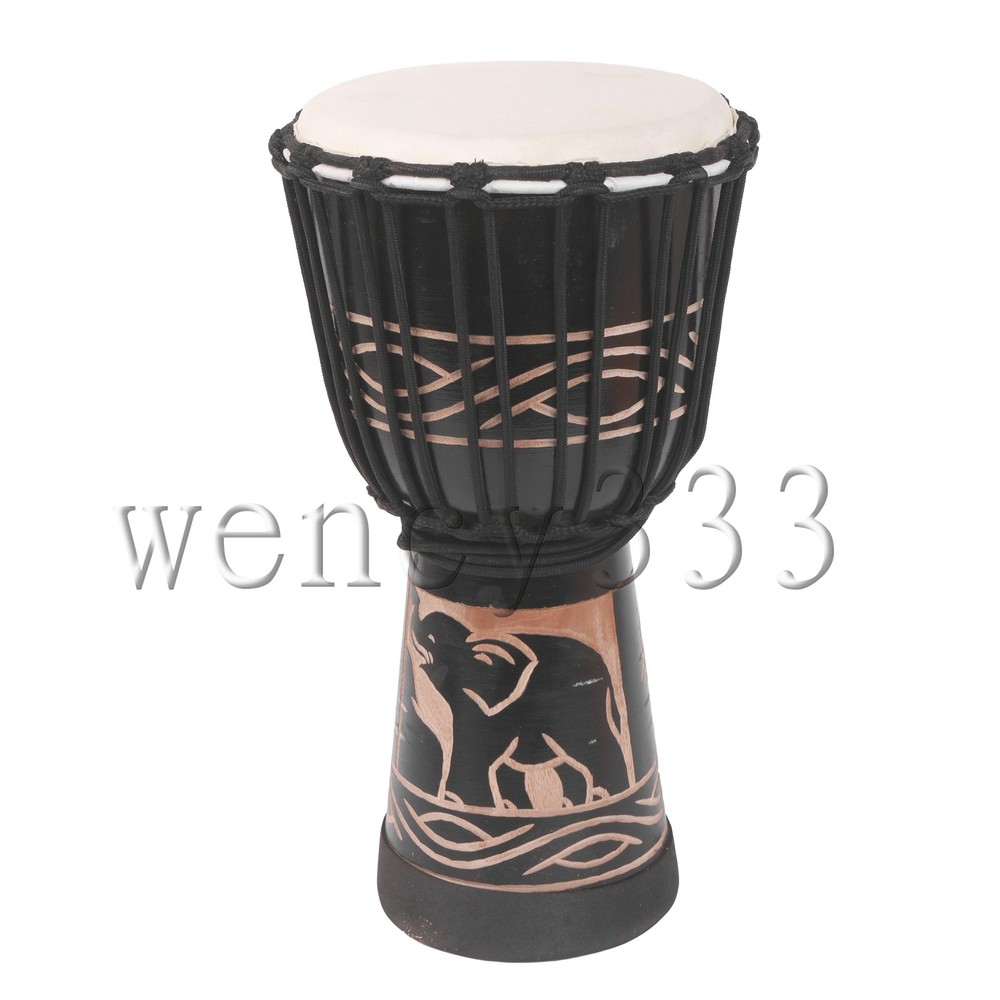 Professional Bongo Congo African Hand Drum 8inch Diameter Black Elephant Pattern