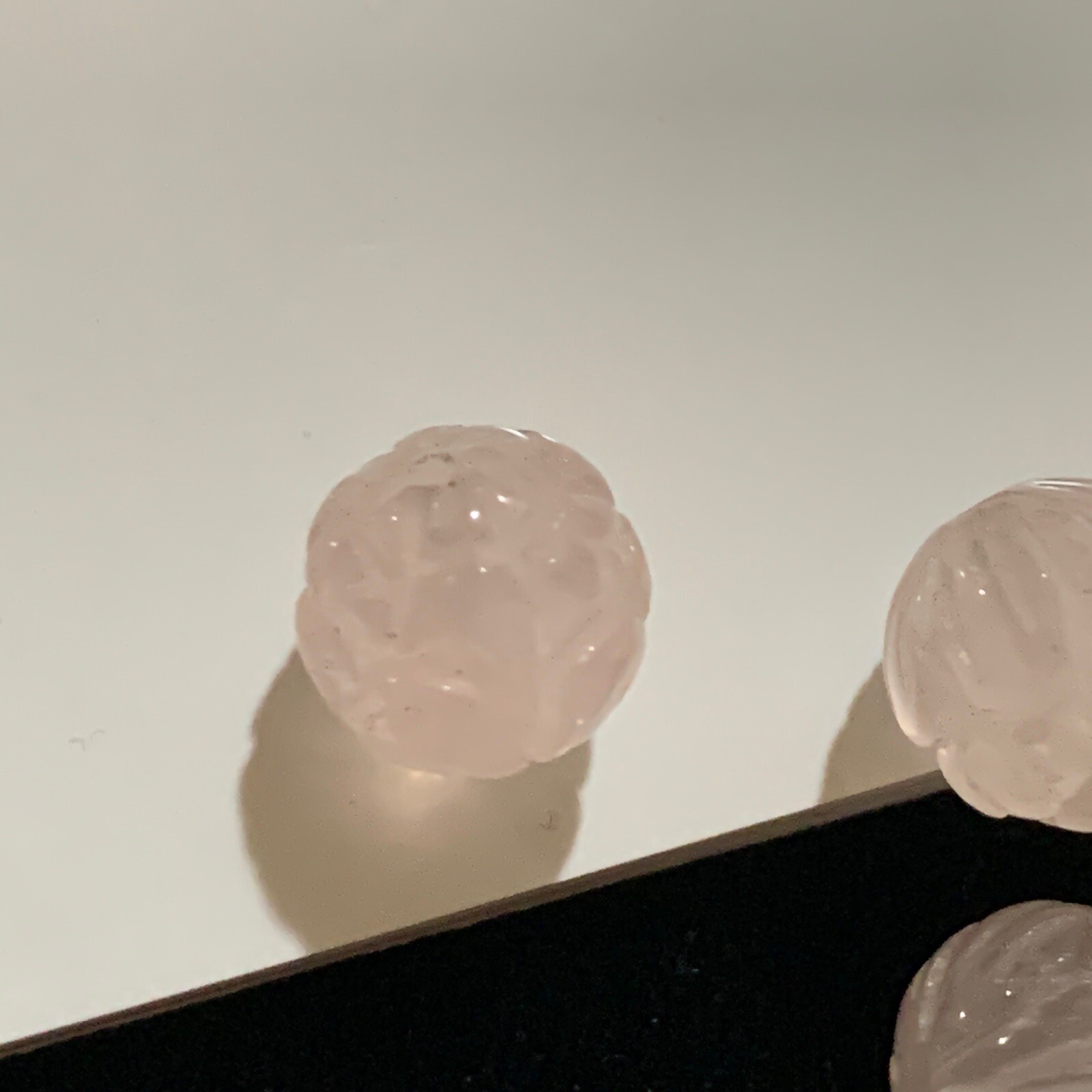 One Vintage Carved Chinese Bead Rose Quartz Pink Lotus Flower Design 10mm Round