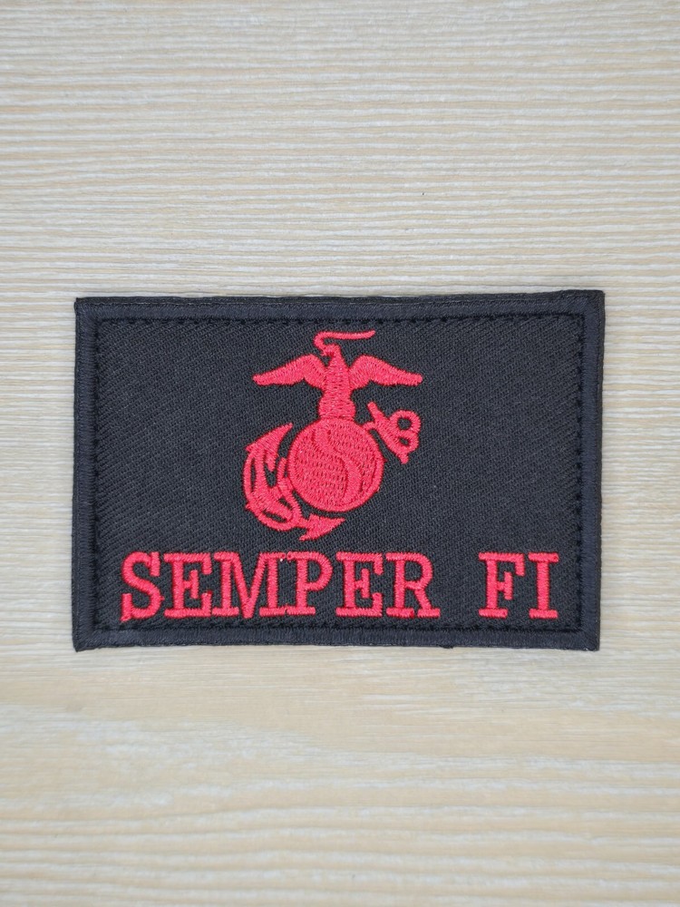 SEMPER FI MARINES USMC MARINE CORPS LOGO BLACK OPS RED TACTICAL HOOK PATCH