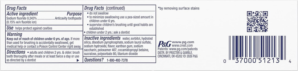 Crest Tartar Protection & Anticavity Toothpaste with Fluoride, Regular Paste,2.4