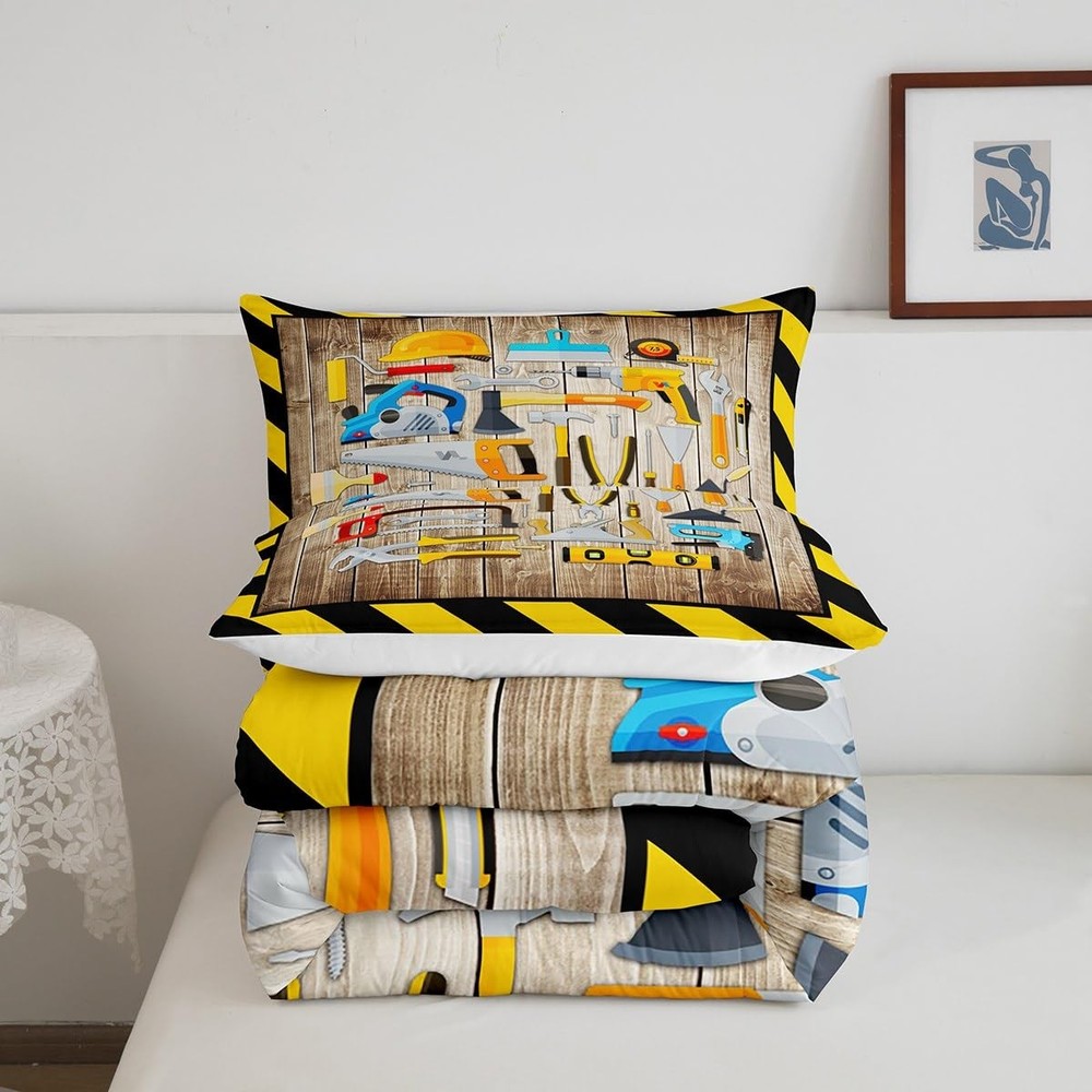 Construction Tools Bedding Comforter Sets Full,Rustic Farmhouse Decor Wooden ...